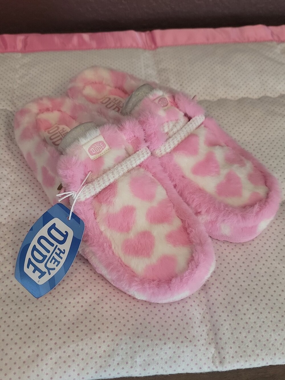 NWT Hey Dude Wendy Slipper Heart Pink Faux Fur Women’s 12
